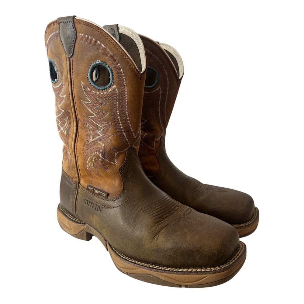 Tony Lama Work Boots Men 10.5 D Brown Leather Steel Toe Waterproof Style RR3363